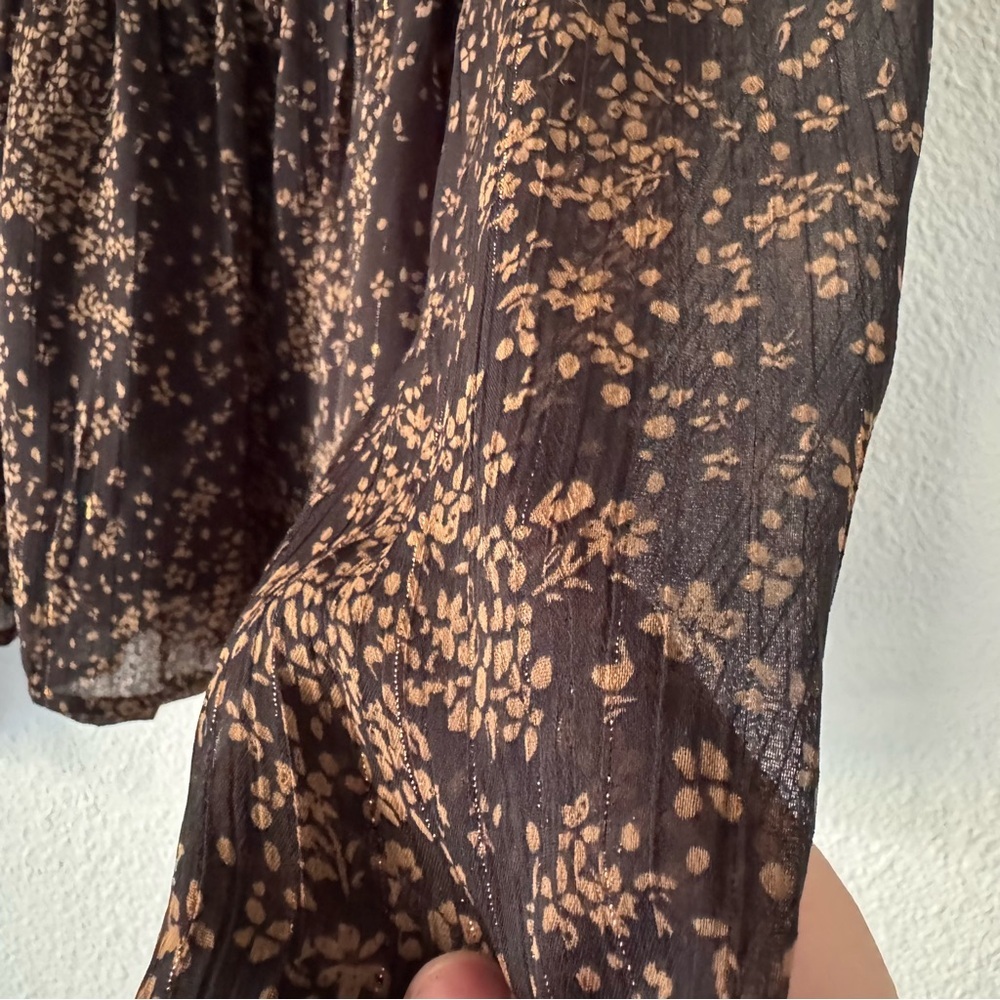 Mittoshop Floral Smocked Long Sleeve Black Tan Top Large Boho Cottagecore - Picture 11 of 16